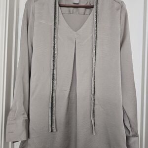 Chico's Chic Gray Blouse with Embellished Trim